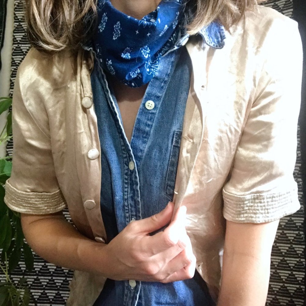 vintage champagne satin button blouse cardigan - Picture 6 of 16
